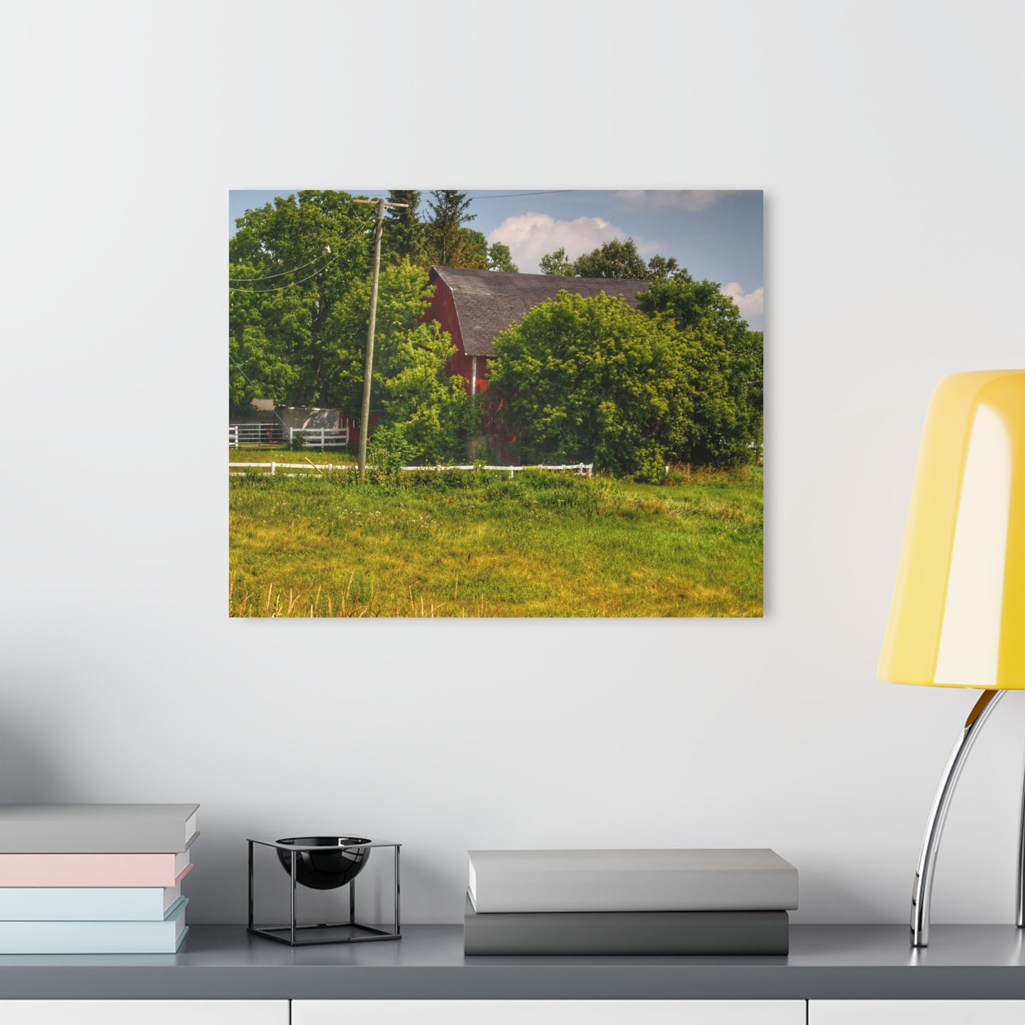 U R There Photography Hidden Red Beyond the Fence Rustic Farmhouse Acrylic Wall Print