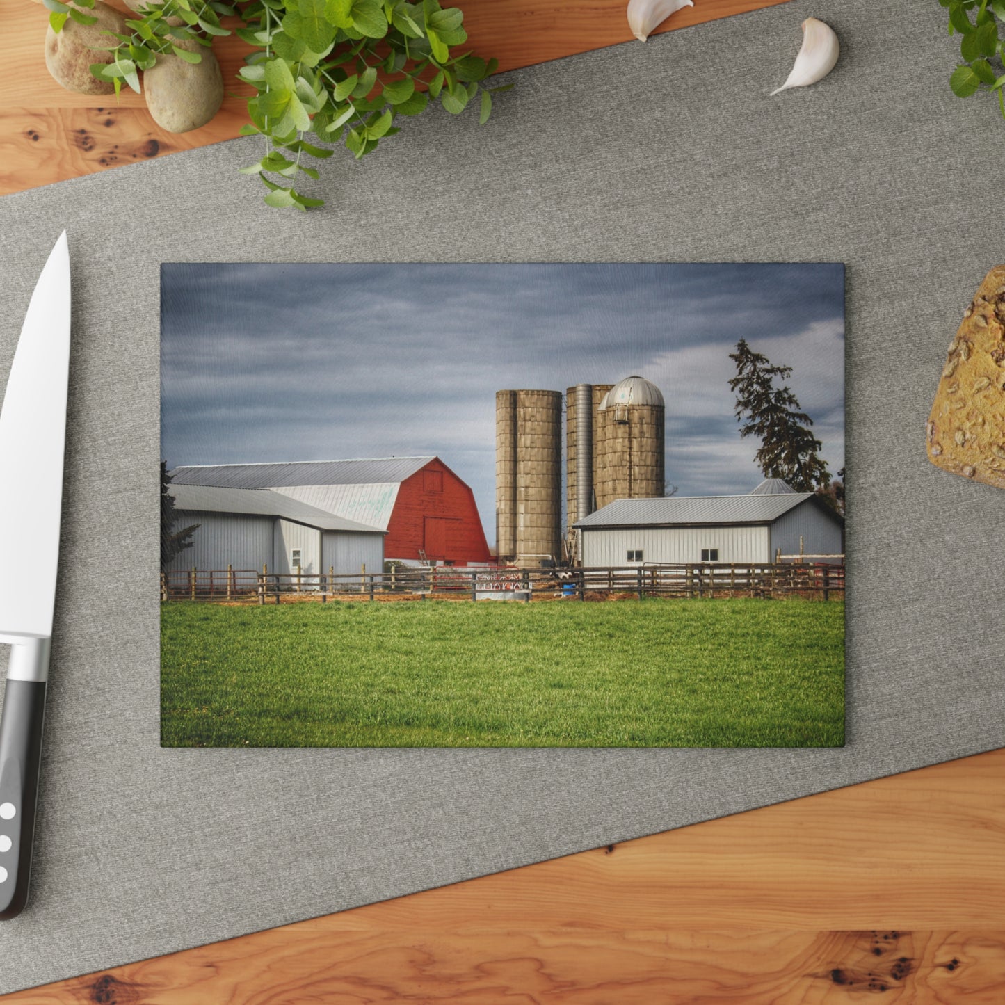 U R There Photography M-24 Farm Rustic Farmhouse Tempered-Glass Cutting Board