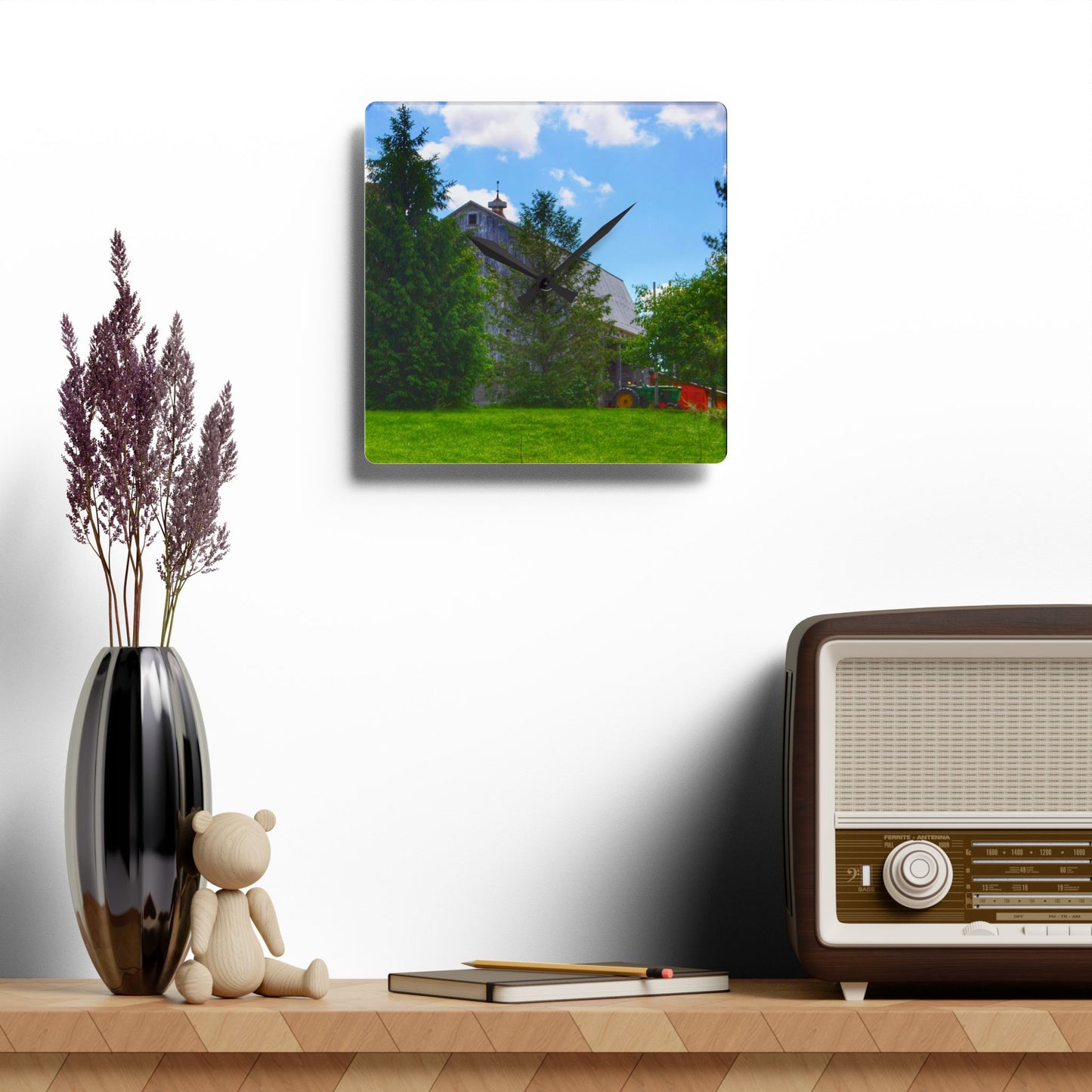 U R There Photography Bordman Road Hidden Grey Rustic Farmhouse Acrylic Analog Wall Clock