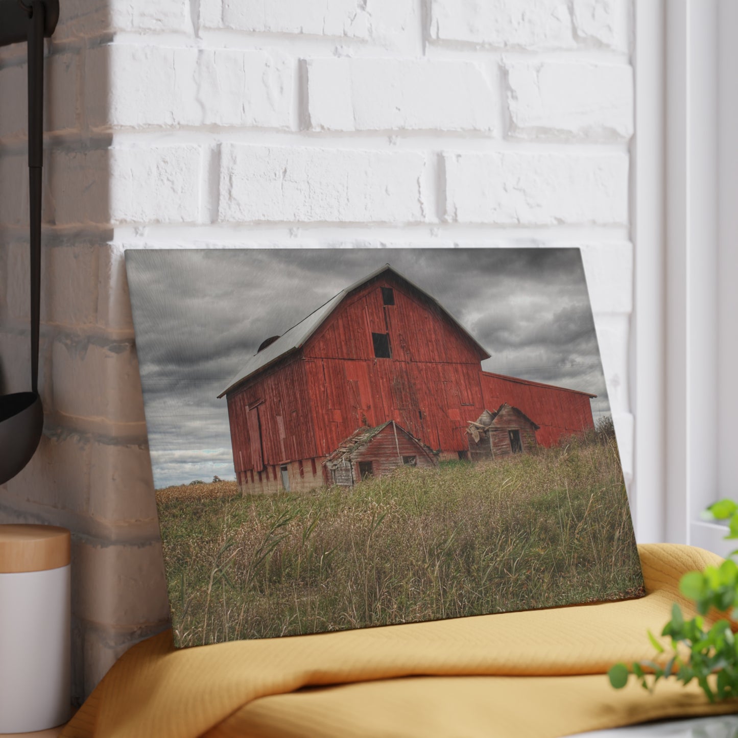 U R There Photography Horton Hilltop Red I Rustic Farmhouse Tempered-Glass Cutting Board 8" x 11" Rectangle