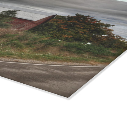 U R There Photography Columbiaville Red in Fall I Rustic Farmhouse Tempered-Glass Cutting Board