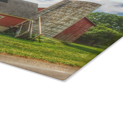 U R There Photography Metamora Red Silo Rustic Farmhouse Tempered-Glass Cutting Board