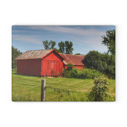 U R There Photography South Oak Road Reds II Rustic Farmhouse Tempered-Glass Cutting Board