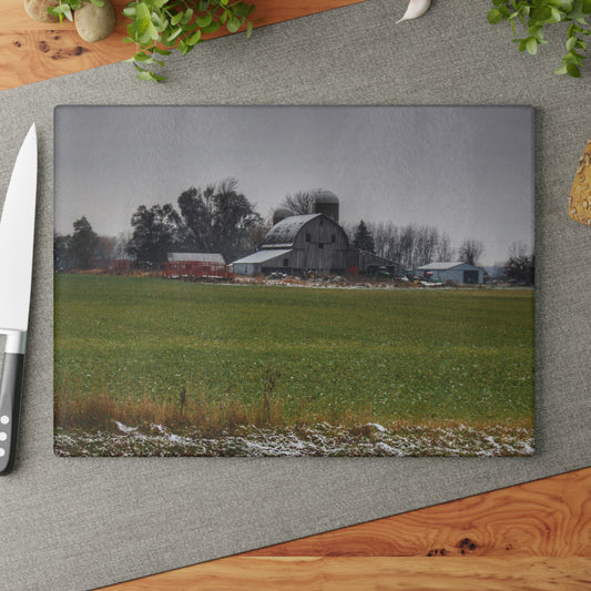 U R There Photography Shepard Road Grey Rustic Farmhouse Tempered-Glass Cutting Board
