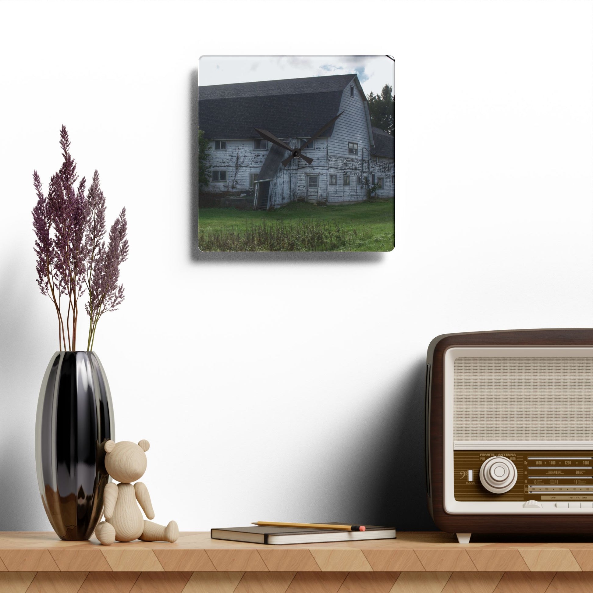 U R There Photography Metamora M-24 White Rustic Farmhouse Acrylic Analog Wall Clock 10.75'' × 10.75'' (Square)