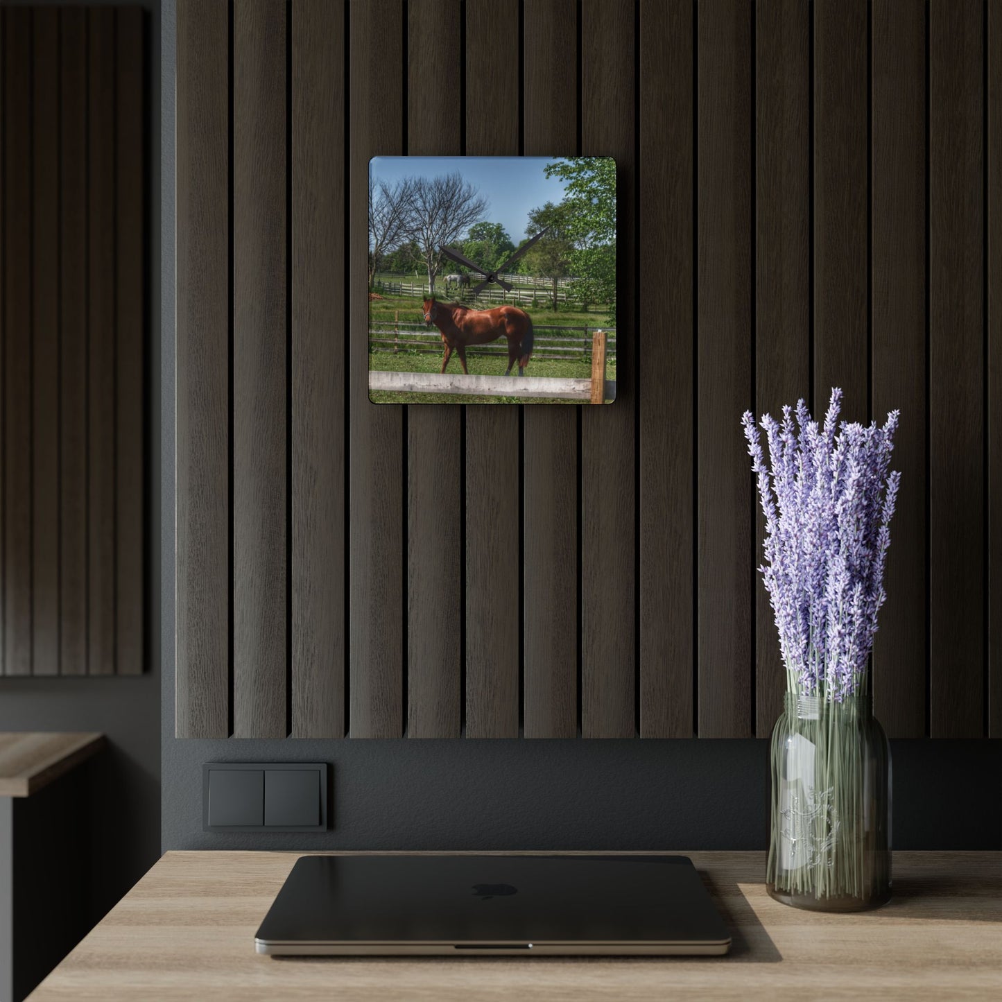 U R There Photography Summer Road Ponies Rustic Farmhouse Acrylic Analog Wall Clock