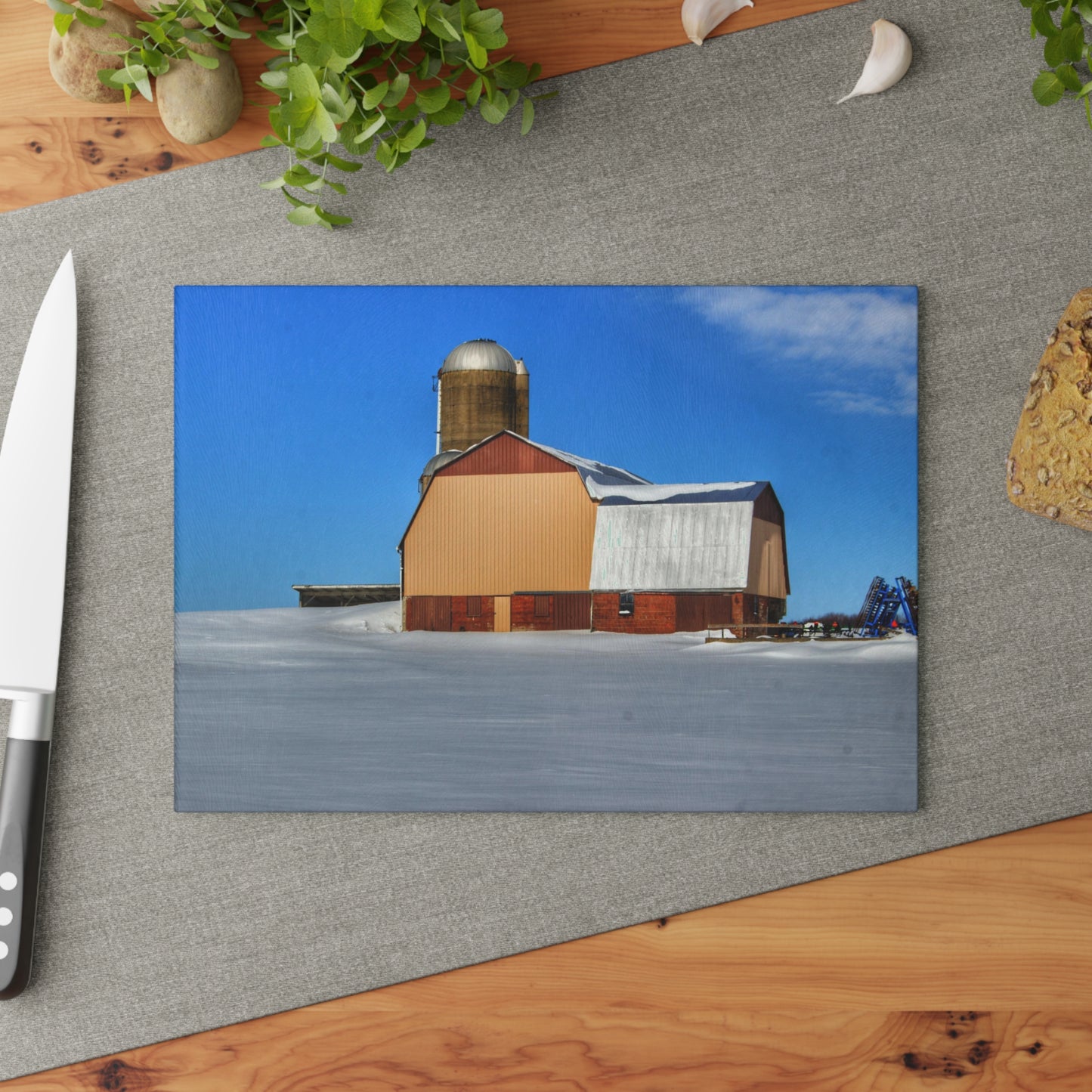 U R There Photography Bay City - Forestville Beige Barn Rustic Farmhouse Tempered-Glass Cutting Board