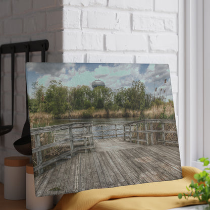 Barn Boutique Rustic Tempered-Glass Cutting Board| Bridge Overlooking Water Tower Park in Lapeer