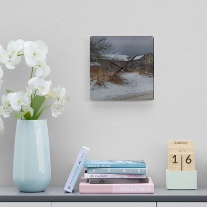 U R There Photography Midwinter Red Rustic Farmhouse Acrylic Analog Wall Clock