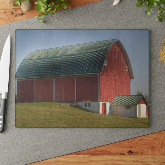 U R There Photography Barnes Road Red I Rustic Farmhouse Tempered-Glass Cutting Board