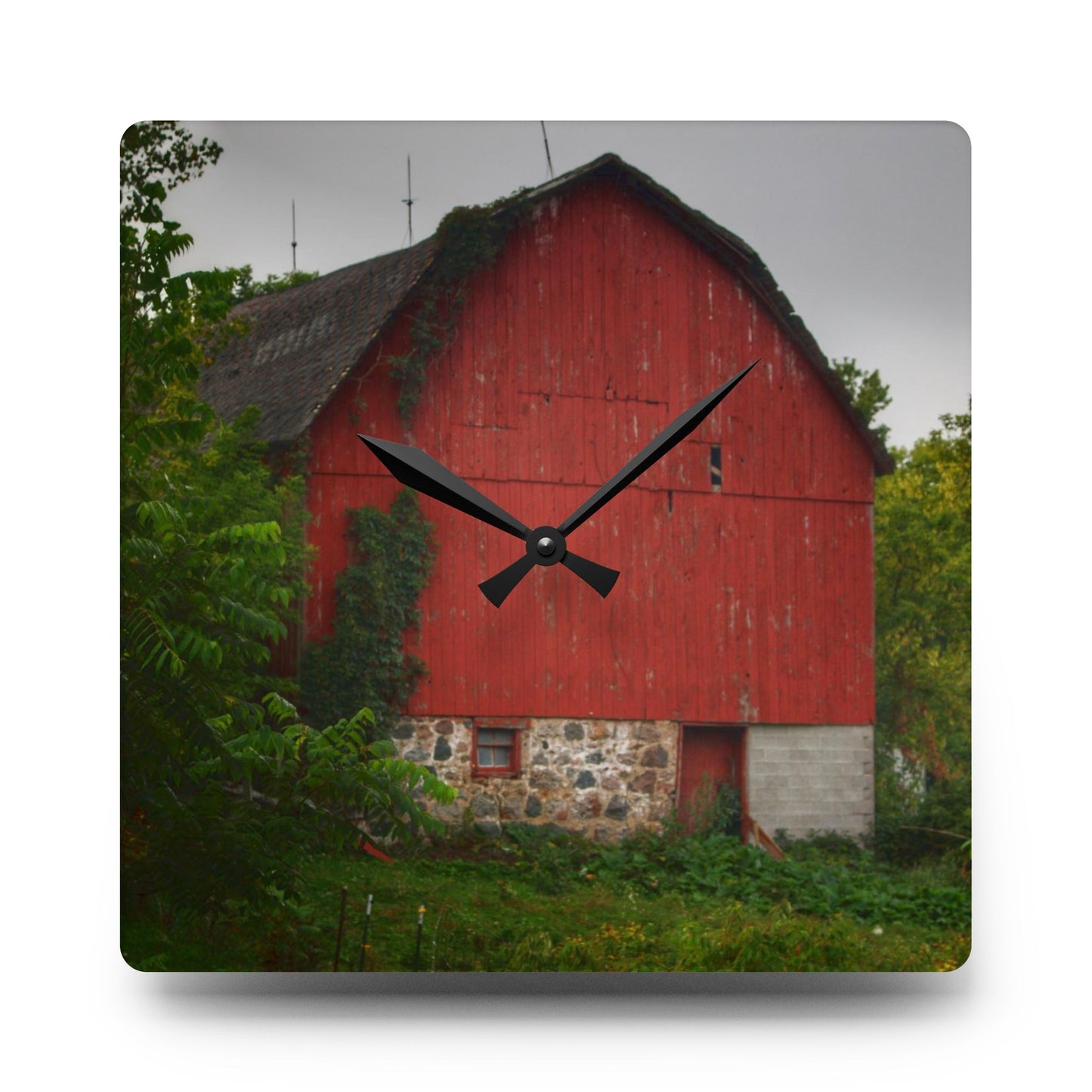 U R There Photography Brown Road Hidden Red I Rustic Farmhouse Acrylic Analog Wall Clock