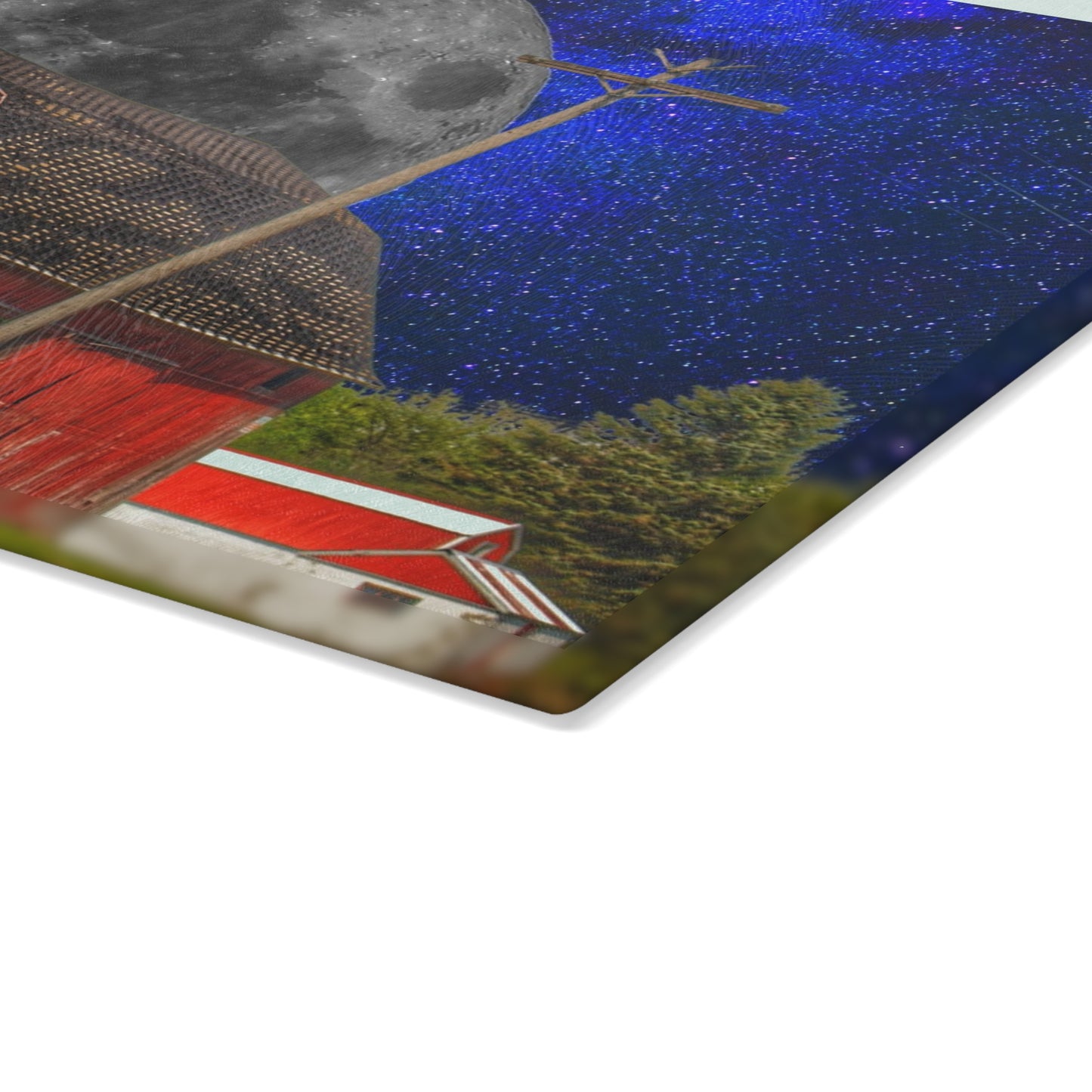 U R There Photography Moon over Hollenbeck Rustic Farmhouse Tempered-Glass Cutting Board