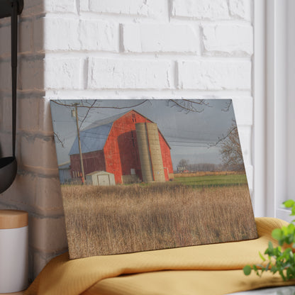 U R There Photography Harrington Road Red and Silo Rustic Farmhouse Tempered-Glass Cutting Board