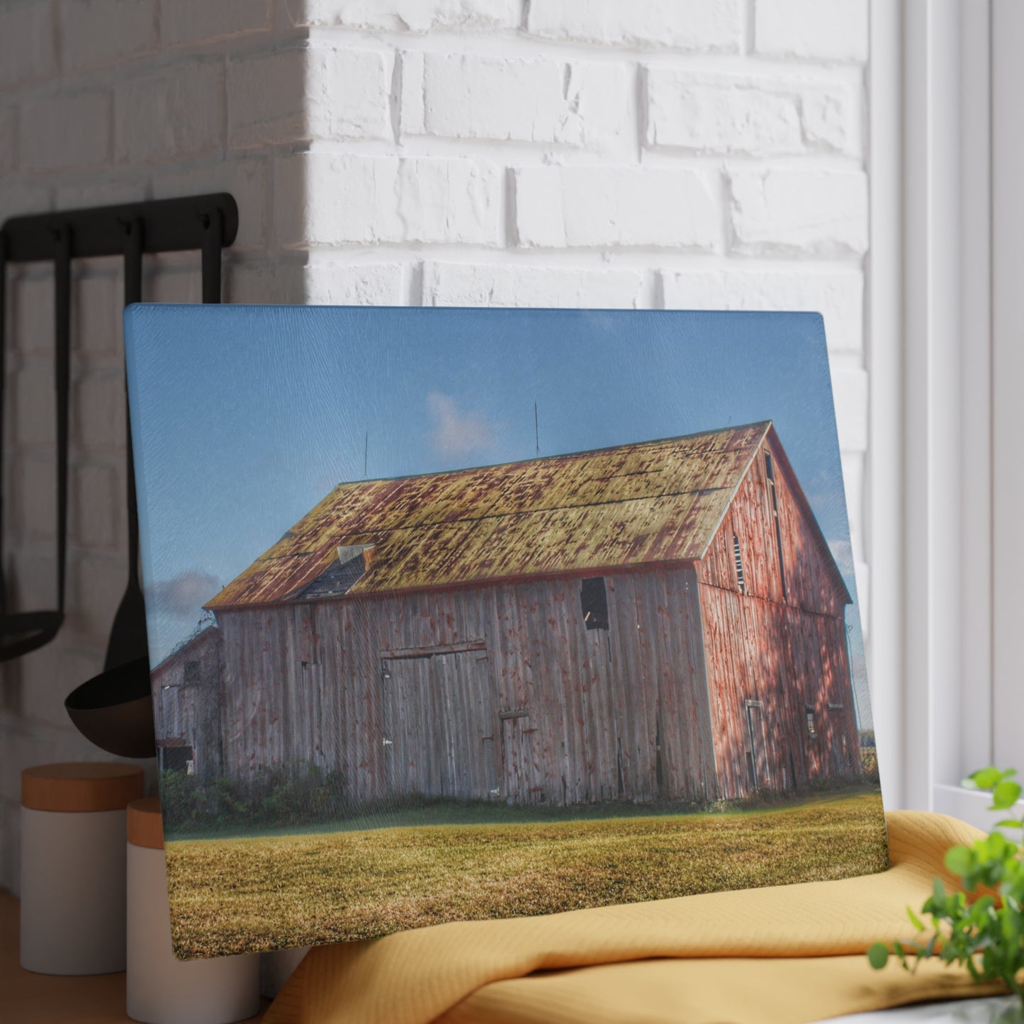 U R There Photography Fargo Road Saltbox Rustic Farmhouse Tempered-Glass Cutting Board