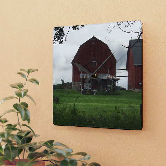U R There Photography Bishop Road Reds II Rustic Farmhouse Acrylic Analog Wall Clock