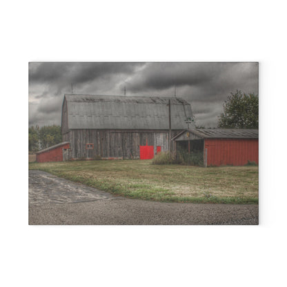 U R There Photography Wadsworth Road Grey Saltbox Rustic Farmhouse Tempered-Glass Cutting Board