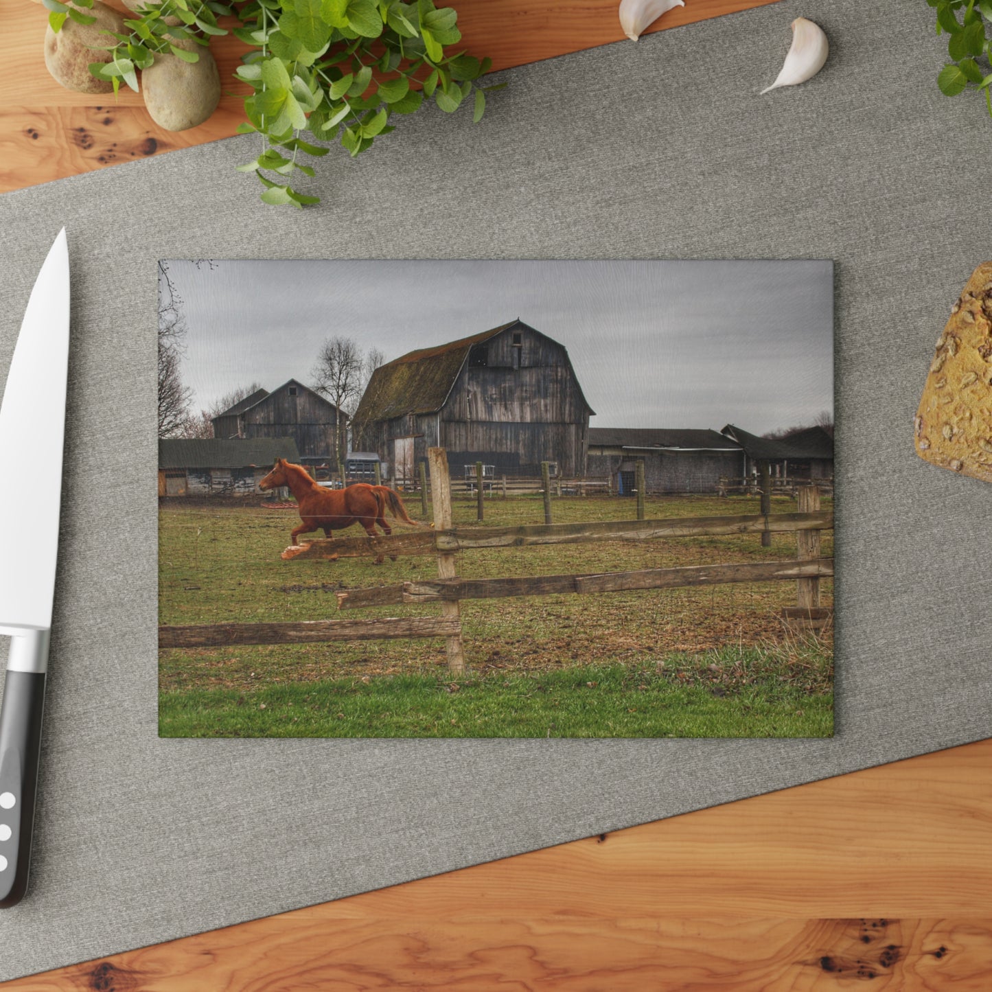U R There Photography South Summers Road Old Grey and Caramel III Rustic Farmhouse Tempered-Glass Cutting Board