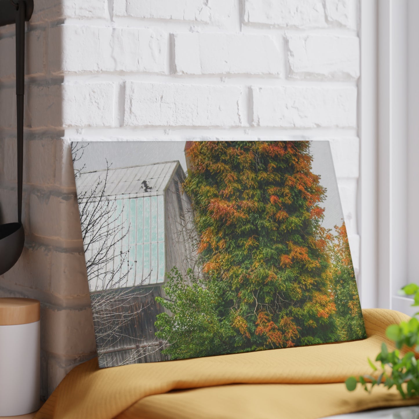 U R There Photography Ludwig Road Oxford Grey and Silo Rustic Farmhouse Tempered-Glass Cutting Board