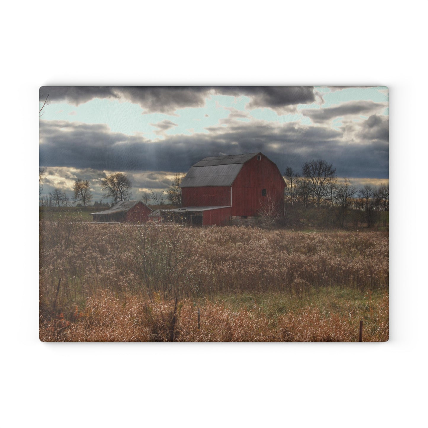 U R There Photography Booth Road Cow Barn II Rustic Farmhouse Tempered-Glass Cutting Board