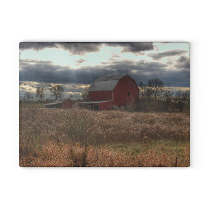 U R There Photography Booth Road Cow Barn II Rustic Farmhouse Tempered-Glass Cutting Board
