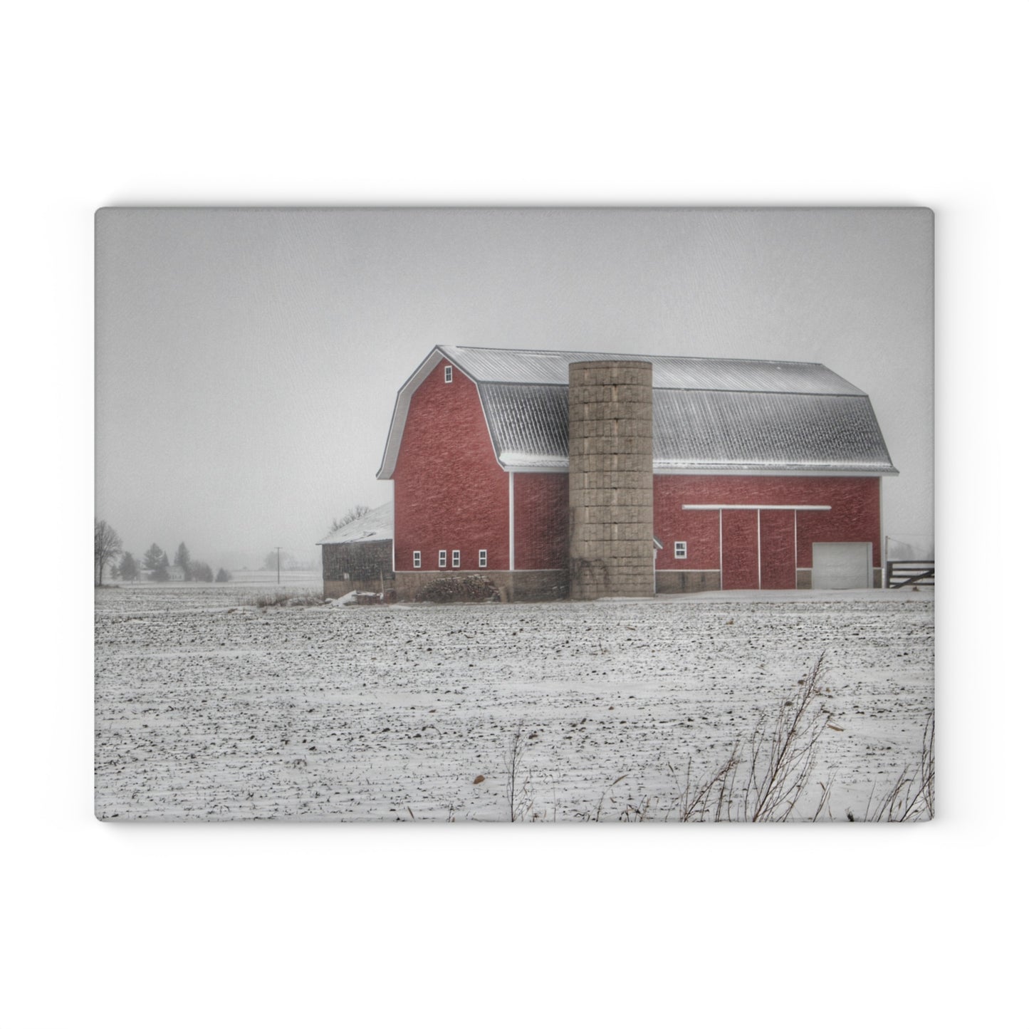 U R There Photography Winter Red Rustic Farmhouse Tempered-Glass Cutting Board