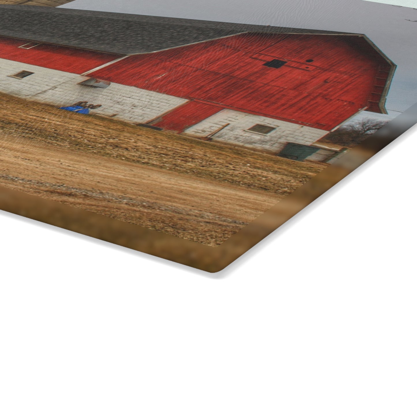 U R There Photography Hunters Creek Red Cow Barn II Rustic Farmhouse Tempered-Glass Cutting Board