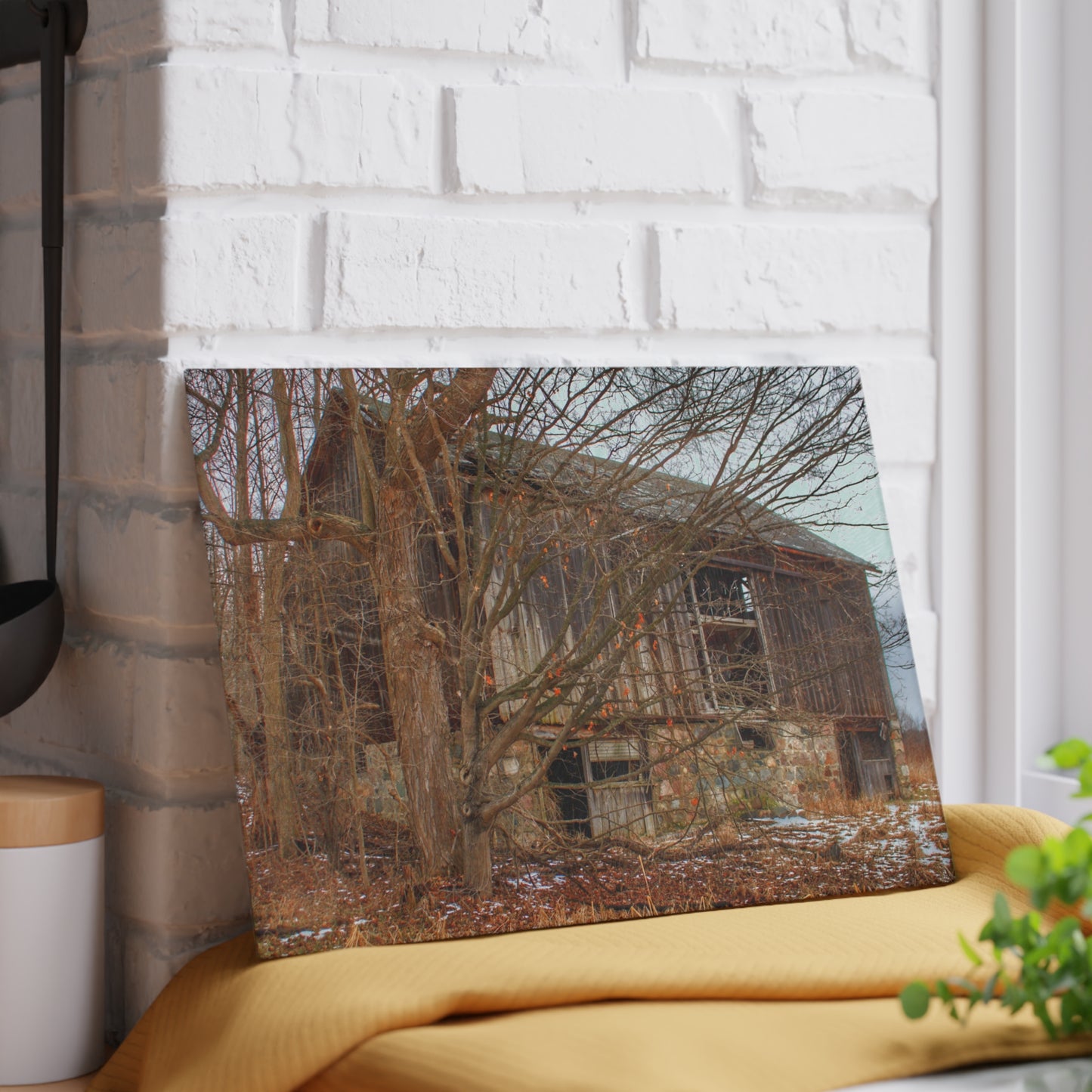 U R There Photography Norway Lake Road Hidden Grey II Rustic Farmhouse Tempered-Glass Cutting Board