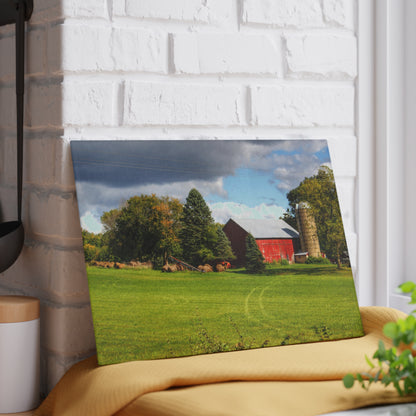 U R There Photography Columbiaville Road Red II Rustic Farmhouse Tempered-Glass Cutting Board