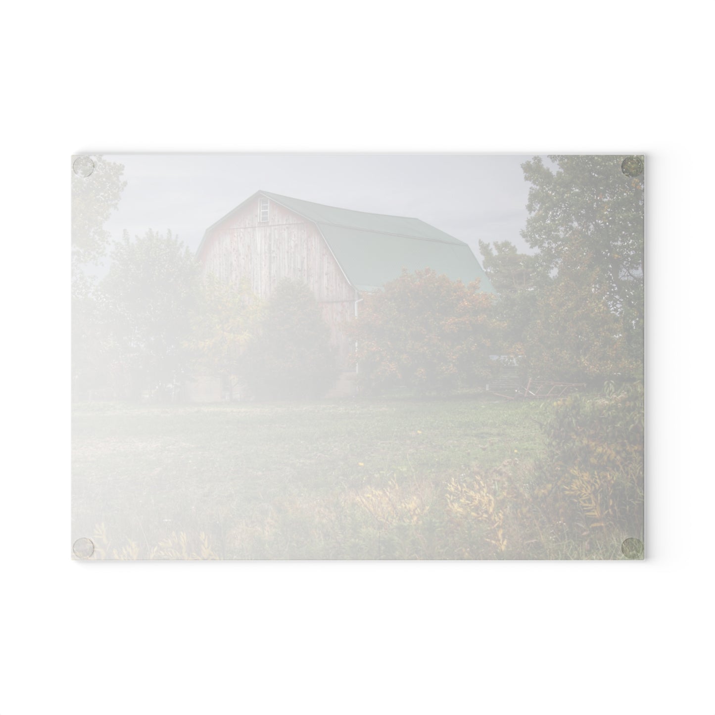 U R There Photography Elmwood Road Red II Rustic Farmhouse Tempered-Glass Cutting Board
