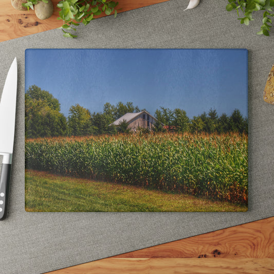 U R There Photography Beyond the Corn on Birch Run Road Rustic Farmhouse Tempered-Glass Cutting Board