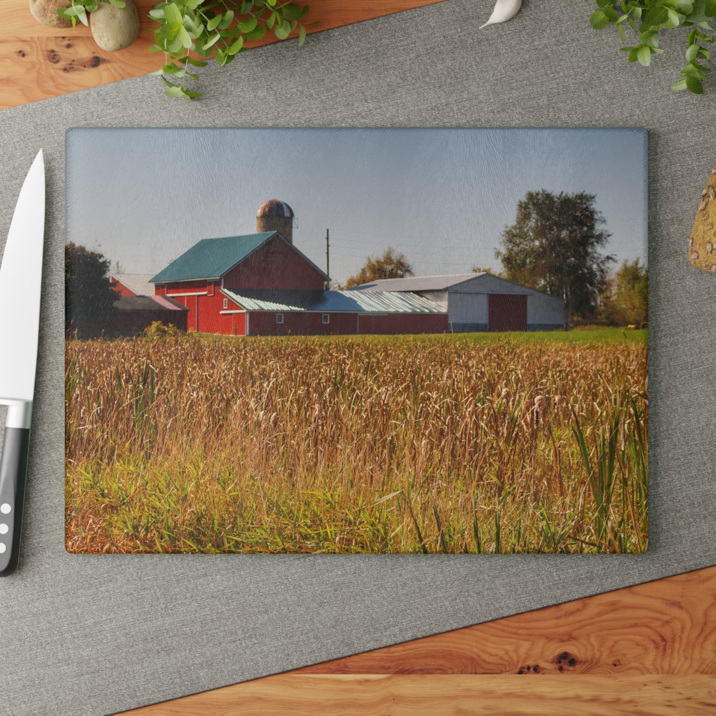 U R There Photography Oak Road Farm Rustic Farmhouse Tempered-Glass Cutting Board
