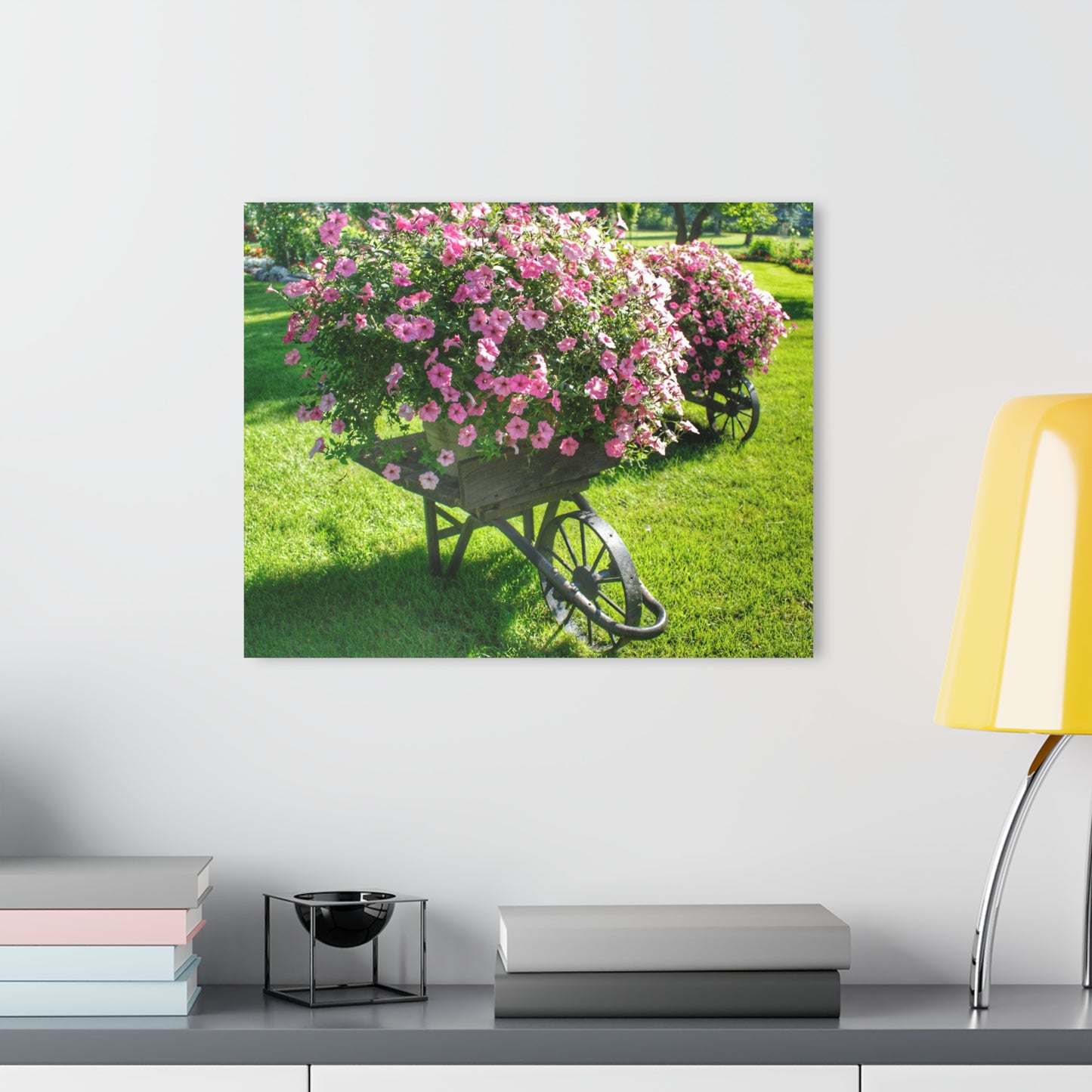 U R There Photography Wheelbarrow Full of Flowers Rustic Farmhouse Acrylic Wall Print
