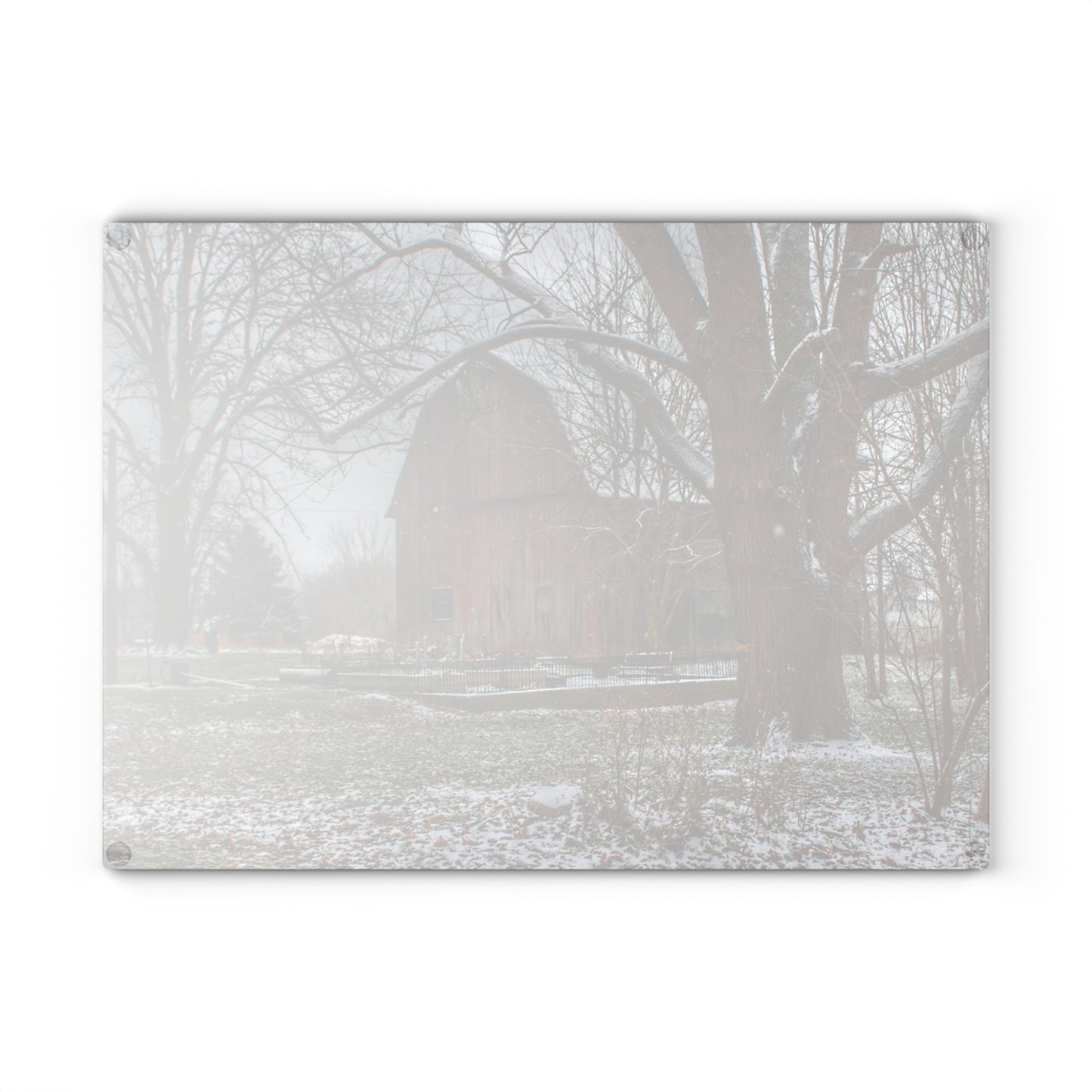 U R There Photography Bishop Road Winter Red Rustic Farmhouse Tempered-Glass Cutting Board