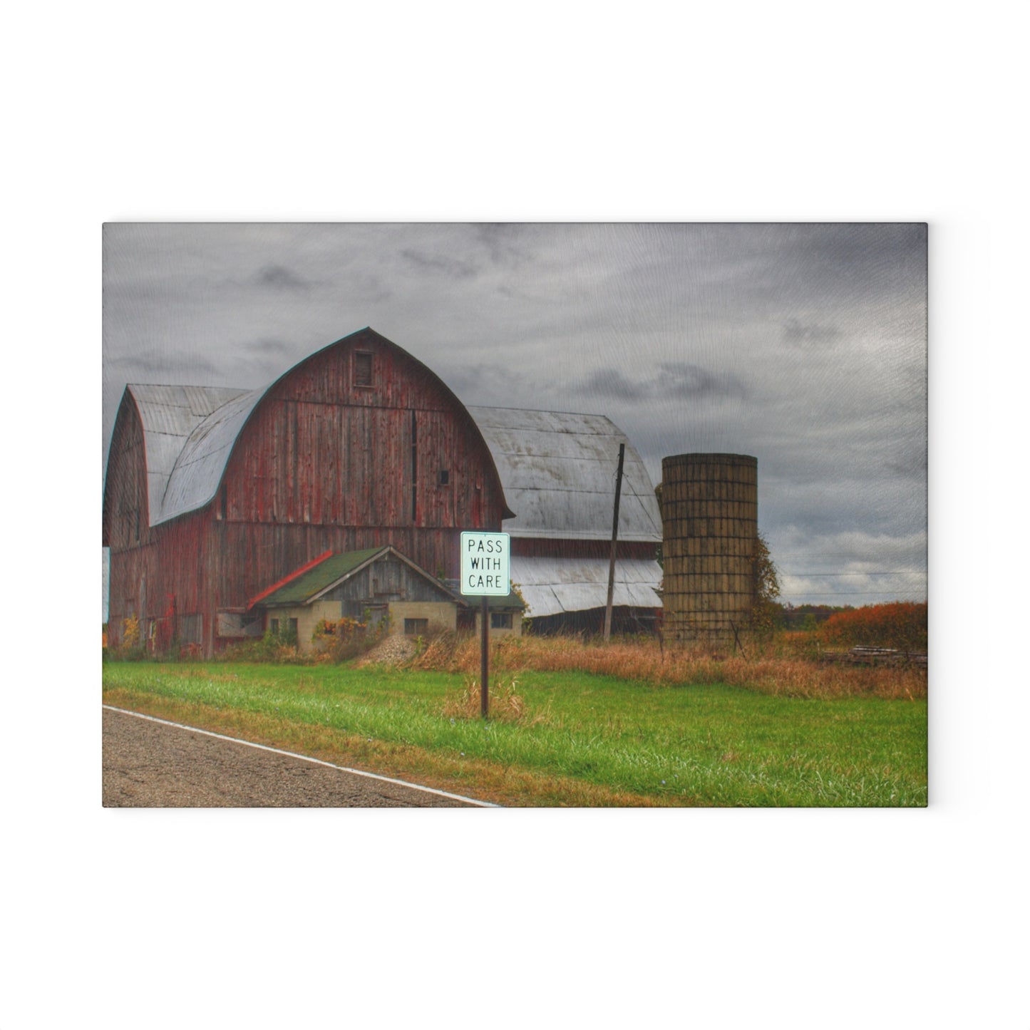 U R There Photography Valentine Road Red II Rustic Farmhouse Tempered-Glass Cutting Board