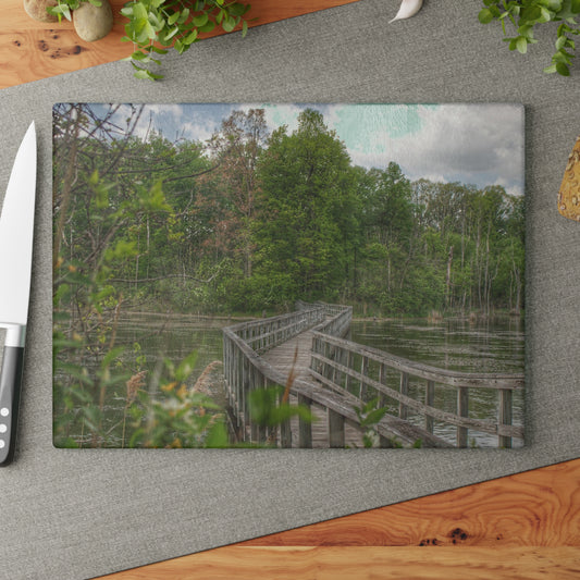 Barn Boutique Rustic Tempered-Glass Cutting Board| Linear Park Bridge in Lapeer I