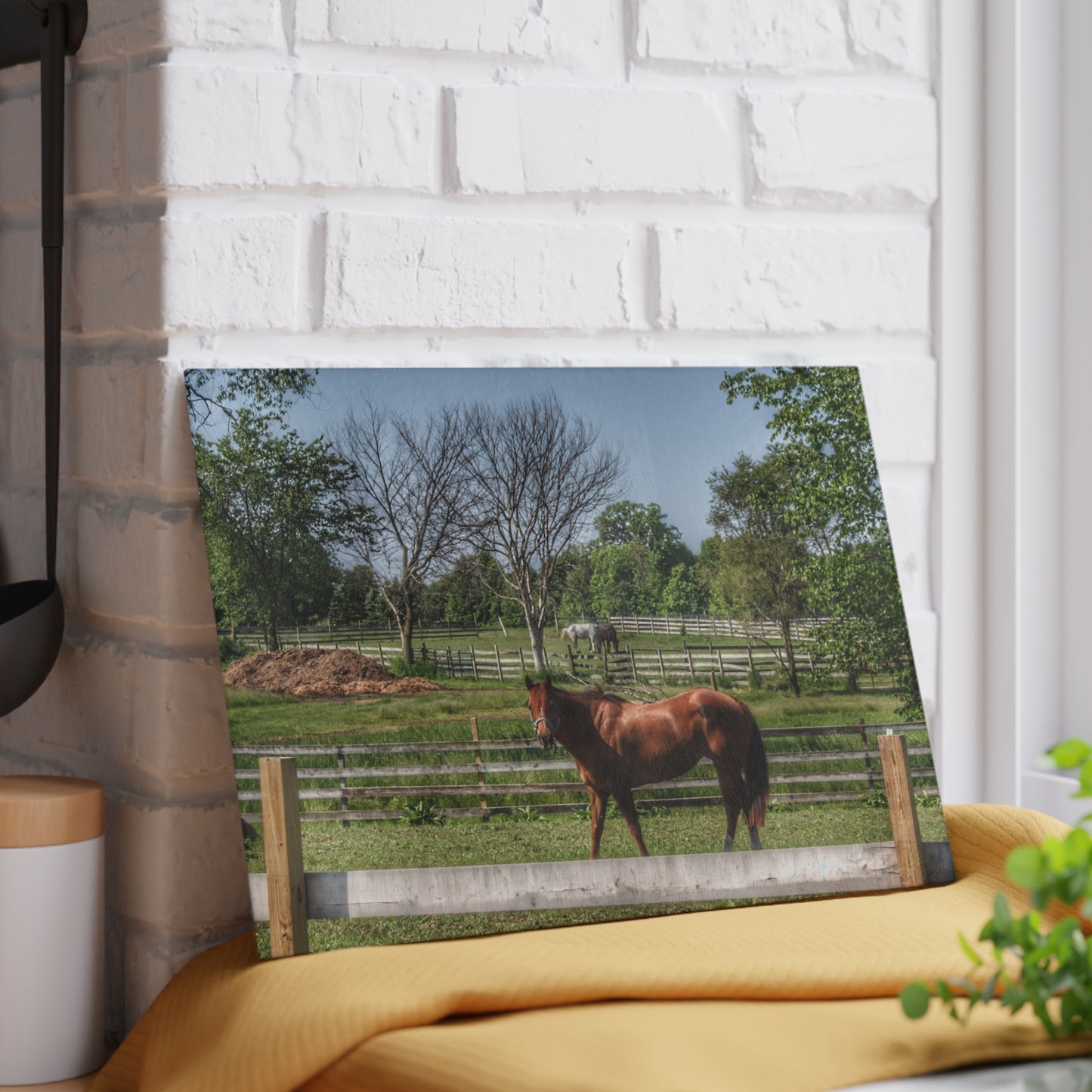 U R There Photography Summer Road Ponies Rustic Farmhouse Tempered-Glass Cutting Board