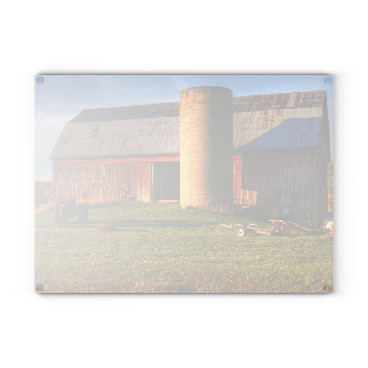 U R There Photography Peck Road Red and Silo Rustic Farmhouse Tempered-Glass Cutting Board 8"x 11"