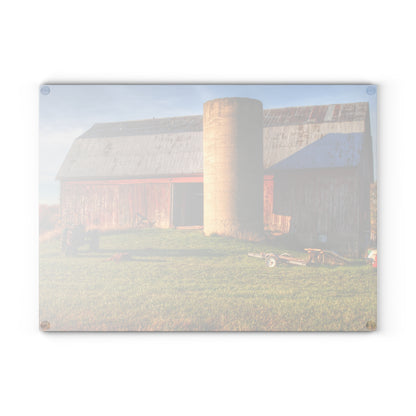U R There Photography Peck Road Red and Silo Rustic Farmhouse Tempered-Glass Cutting Board 8"x 11"