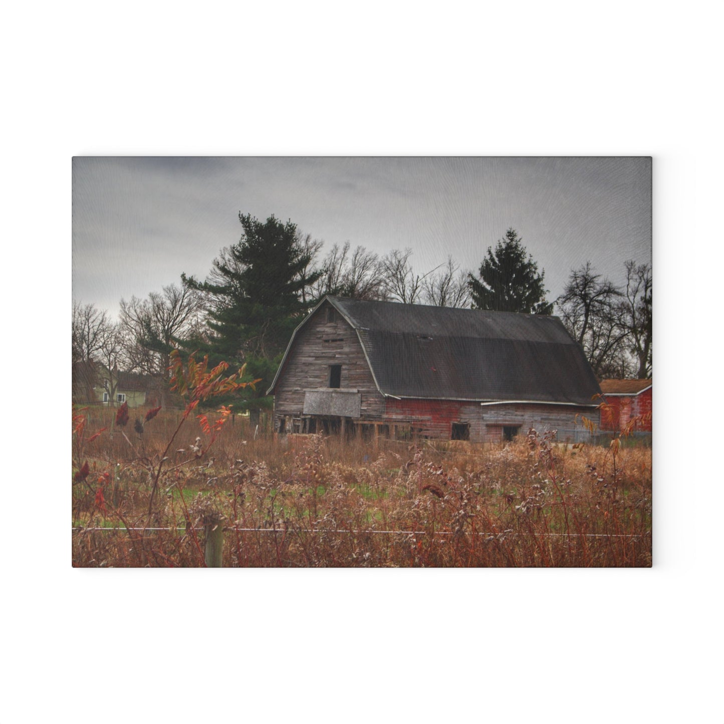 U R There Photography Field Grey and Little Red Rustic Farmhouse Tempered-Glass Cutting Board