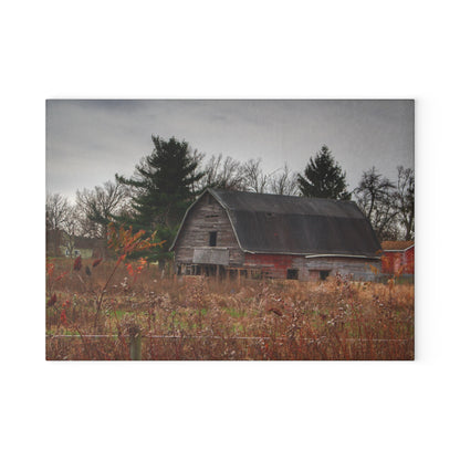 U R There Photography Field Grey and Little Red Rustic Farmhouse Tempered-Glass Cutting Board