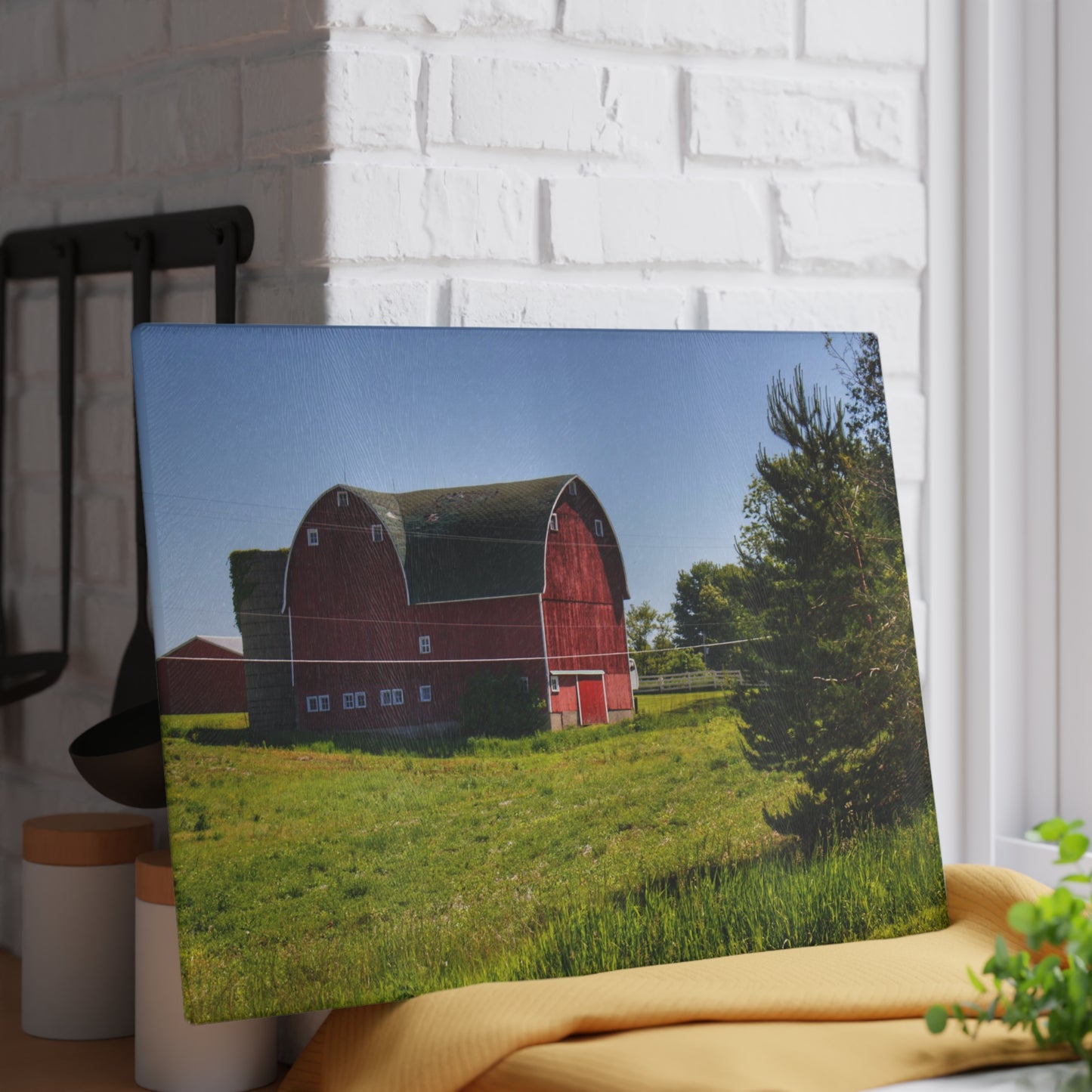 U R There Photography Hegel Road Red Rustic Farmhouse Tempered-Glass Cutting Board