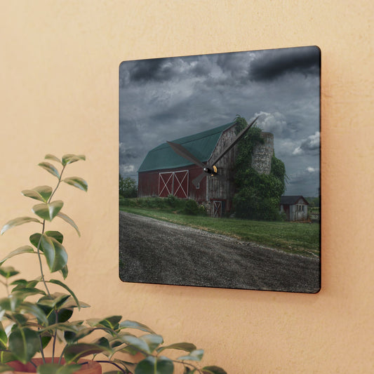 U R There Photography West Hunters Creek Road Red II Rustic Farmhouse Acrylic Analog Wall Clock
