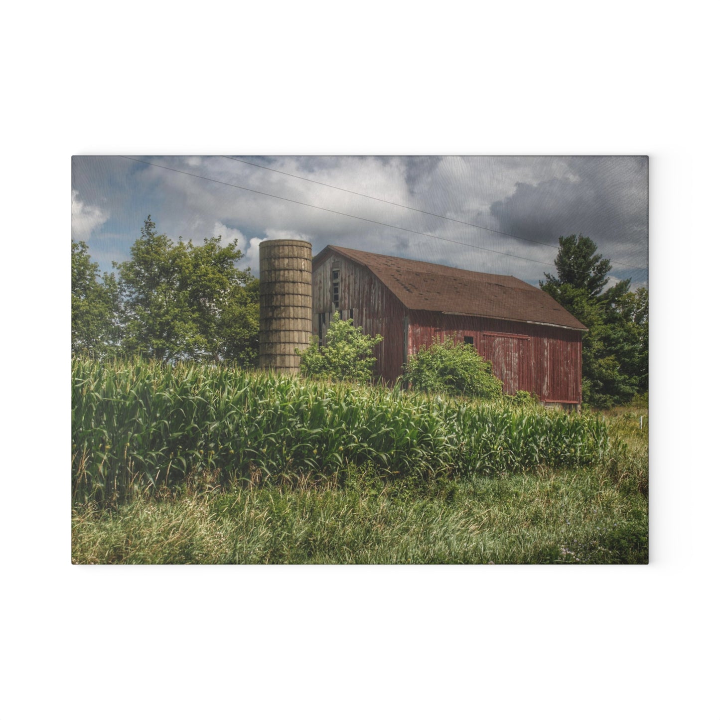 U R There Photography Armstrong Road Red III Rustic Farmhouse Tempered-Glass Cutting Board