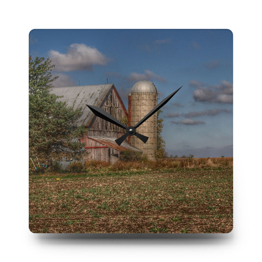 Sheridan Line Road Grey II Rustic Farmhouse Acrylic Analog Wall Clock 10.75'' × 10.75'' (Square)