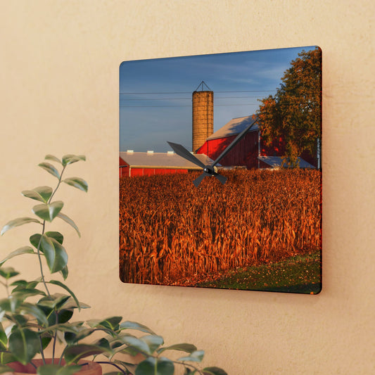 U R There Photography Lake Pleasant Reds I Rustic Farmhouse Acrylic Analog Wall Clock