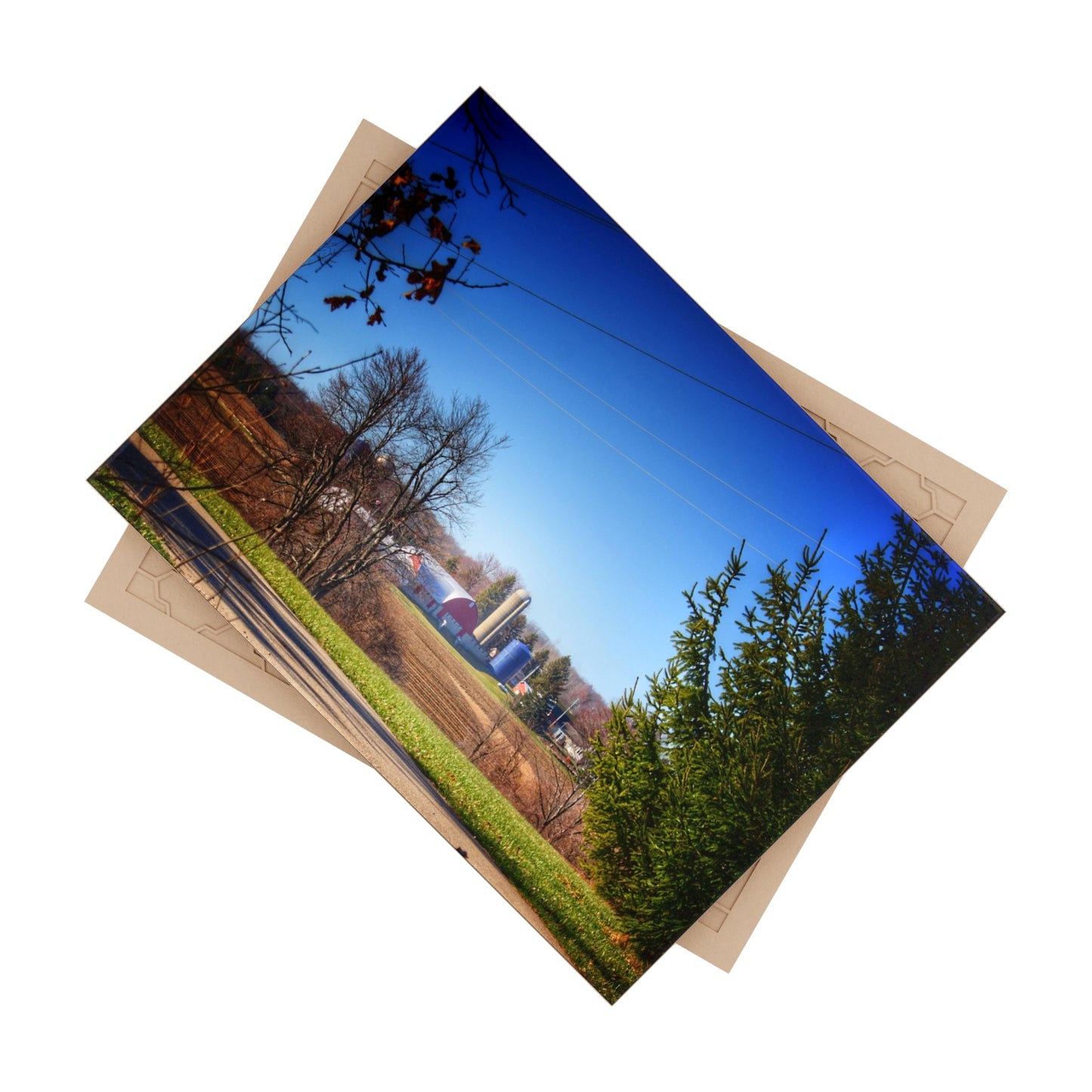 U R There Photography Across the Field on Brocker Road Rustic Farmhouse Decorative Ceramic Tile