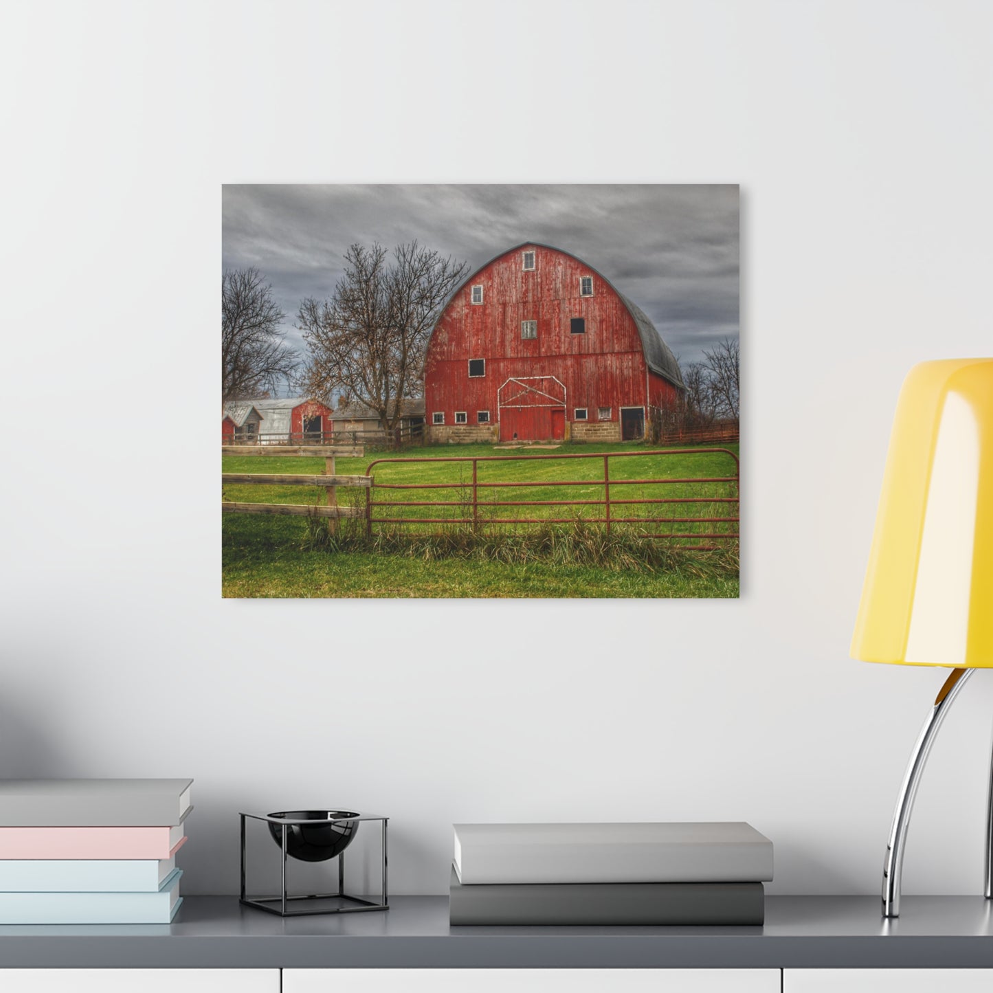 U R There Photography Beyond the Fence Red Rustic Farmhouse Acrylic Wall Print