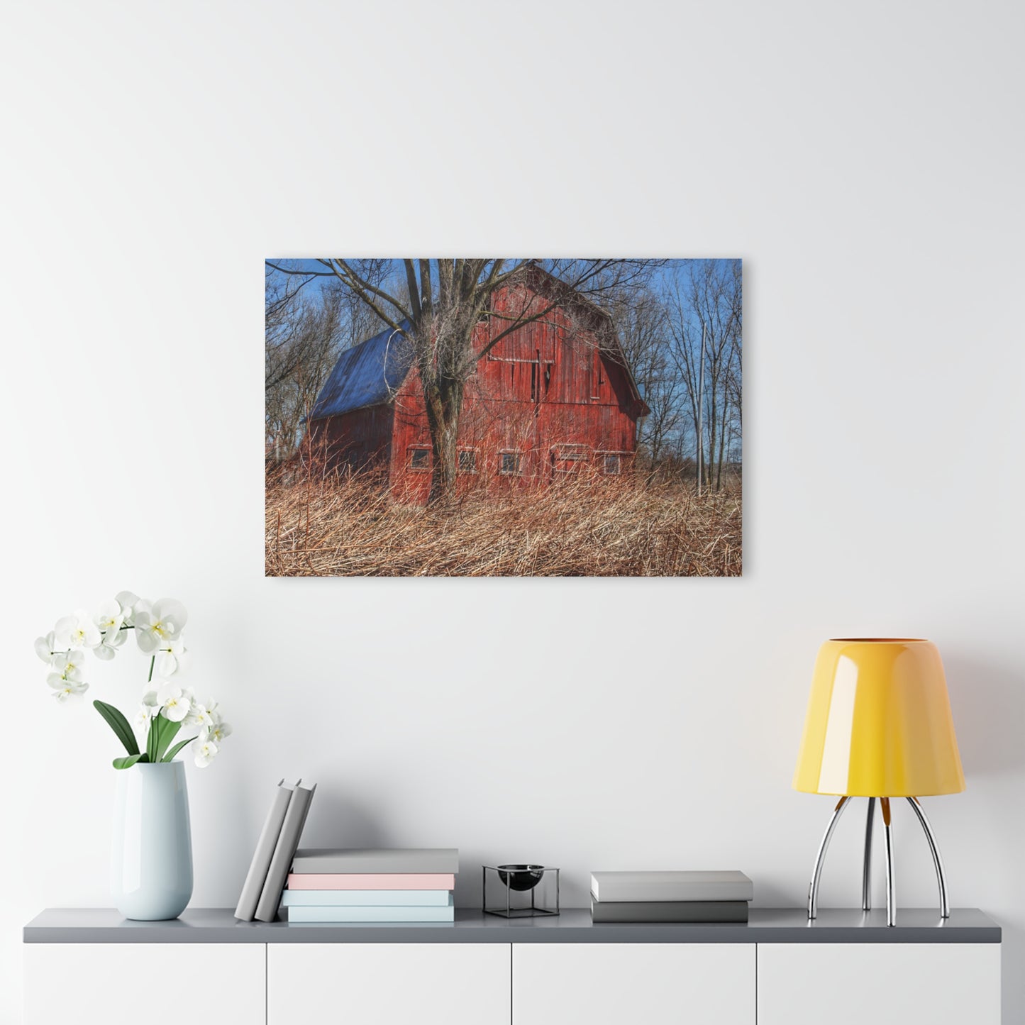 U R There Photography East Dodge Road Red Rustic Farmhouse Acrylic Wall Print