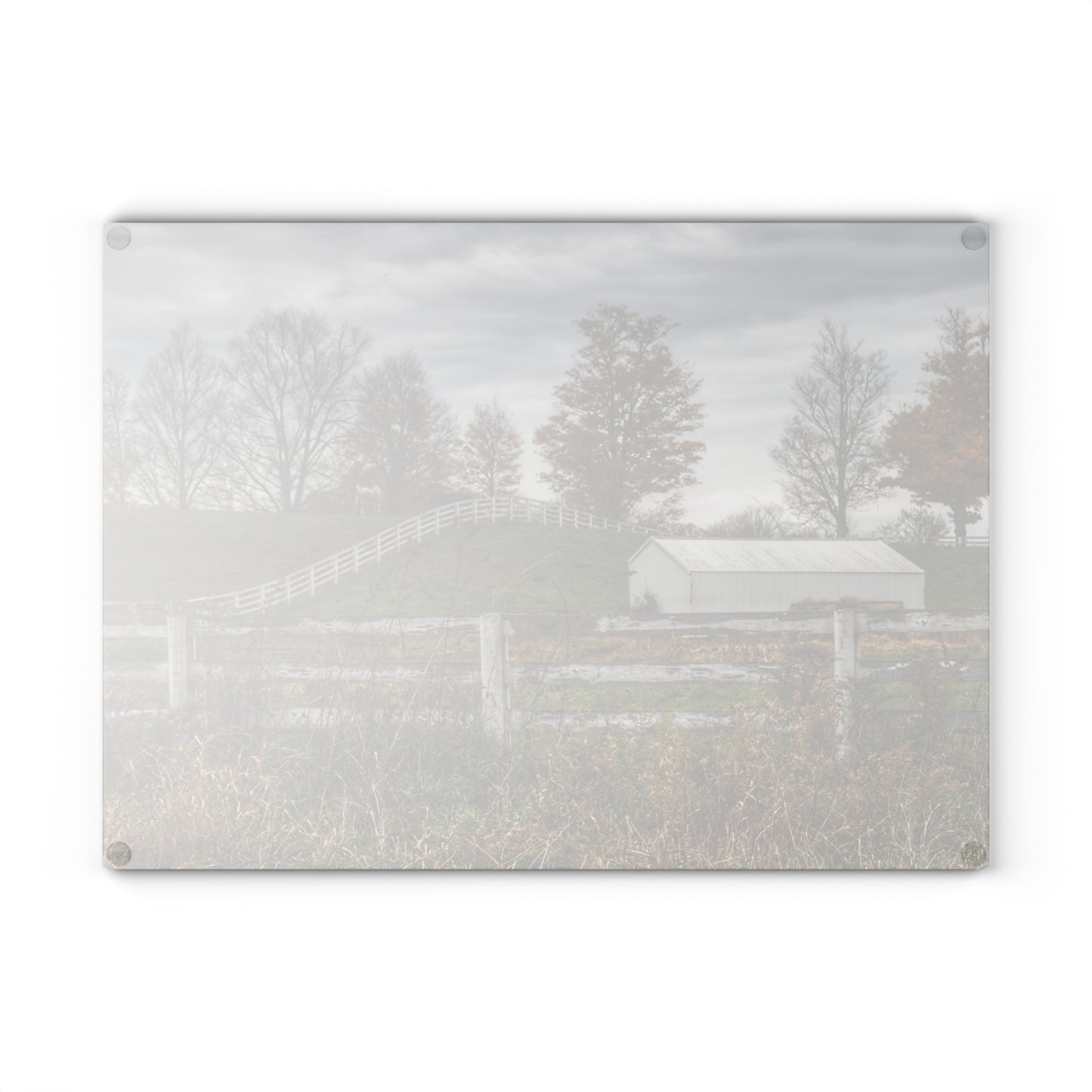 U R There Photography Millville Road Horses on the Hill Rustic Farmhouse Tempered-Glass Cutting Board