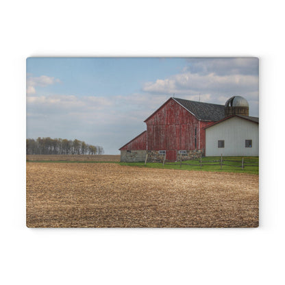 U R There Photography Cedar Creek Road Saltbox Red Rustic Farmhouse Tempered-Glass Cutting Board